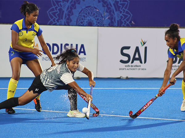 Hockey Haryana in action against Hockey Jharkhand during Hockey India Sub-Junior Women National Championship 2023 (Image: HI)
