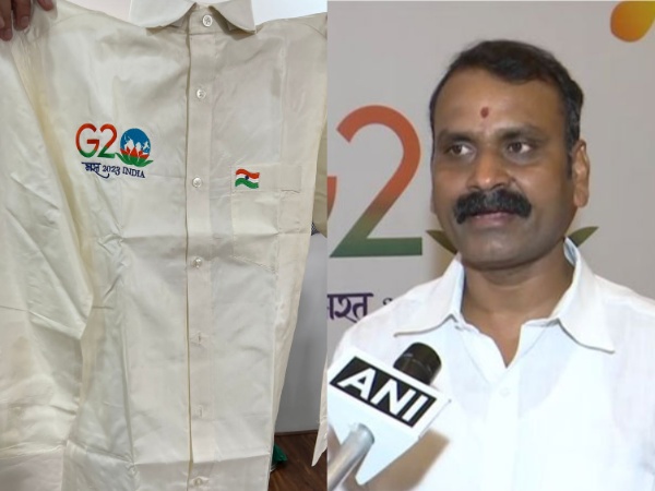 Union Minister L Murugan, the shirt he will wear at Canner (R) (Photo/ANI)
