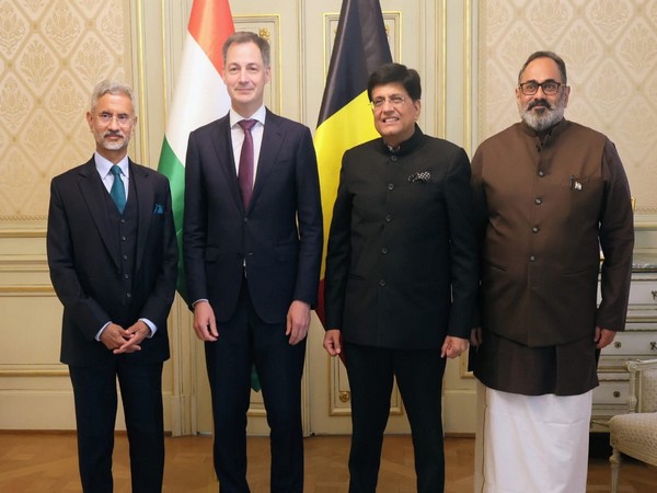 EAM S Jaishankar with Belgium's PM Alexander De Croo, Minister of Commerce & Industry, Piyush Goyal and Union Minister Rajeev Chandrasekhar. (Photo Credit - Twitter)