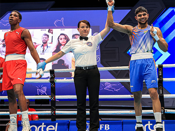 Nishant Dev after winning his quarter-final bout (Image: BFI media)
