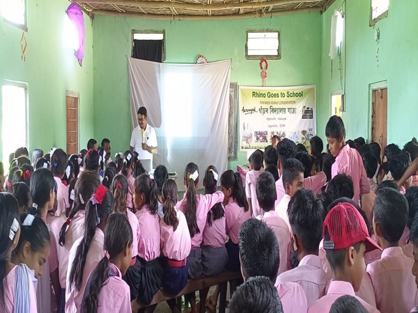 'Rhino Goes to School' a programme organised by bio diversity organization Aaranyak in Assam (Photo/ANI)