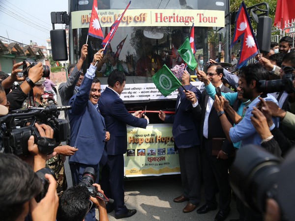 Lalitpur Mayor and the Minister for Culture, Tourism and Civil Aviation inaugurating the bus service in Nepal. (Photo/ANI)