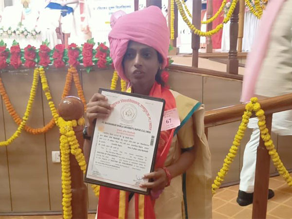 Devashree Bhoir, visually impaired by birth receives PhD from Pt Ravishankar Shukla University (Photo/ANI)