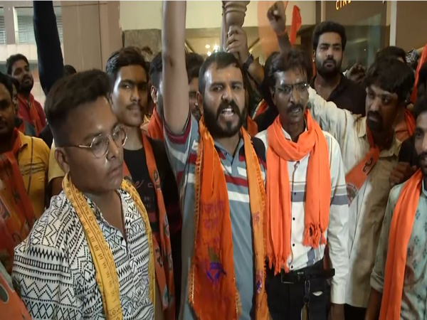 Members of Bajrang Dal protesting against 'The Creator - Sarjanhar' in Ahmedabad. (Photo/ANI)