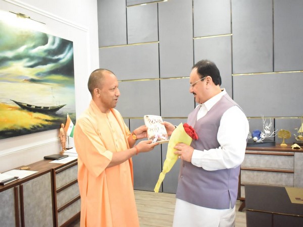 UP CM Yogi Adityanath pays courtesy visit to BJP national president JP Nadda. (Photo/ANI)
