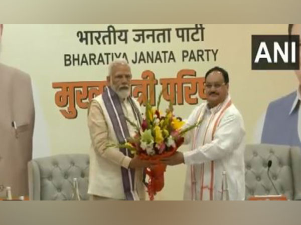 PM Modi and BJP national president JP Nadda at BJP headquarters. (Photo/ANI)