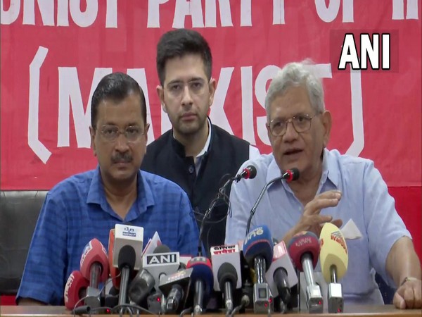 Communist Party of India (Marxist) General Secretary Sitaram Yechury meets Delhi Chief Minister Arvind Kejriwal (Photo/ANI)
