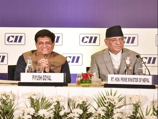 Union Minister Piyush Goyal and Nepal PM at India-Nepal Business Summit in New Delhi on Thursday. (Photo Credit: Twitter/@PiyushGoyal)