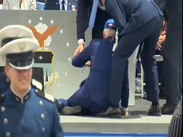 US President Joe Biden  falls at US Air Force Academy graduation ceremony in Colorado. (Photo/Twitter)
