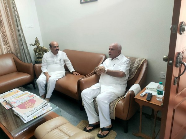 Former Karnataka CM Basavaraja Bommai meets former CM and senior BJP leader BS Yediyurappa (Photo/ANI)