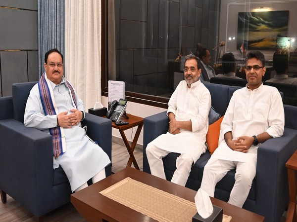 RLJD president Upendra Kushwaha calls on JP Nadda in Delhi. (Photo/ANI)