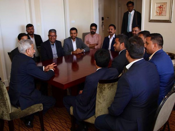EAM S Jaishankar meets Indian diamond businesses from Gujarat in Namibia. (Photo/Twitter: @DrSJaishankar)