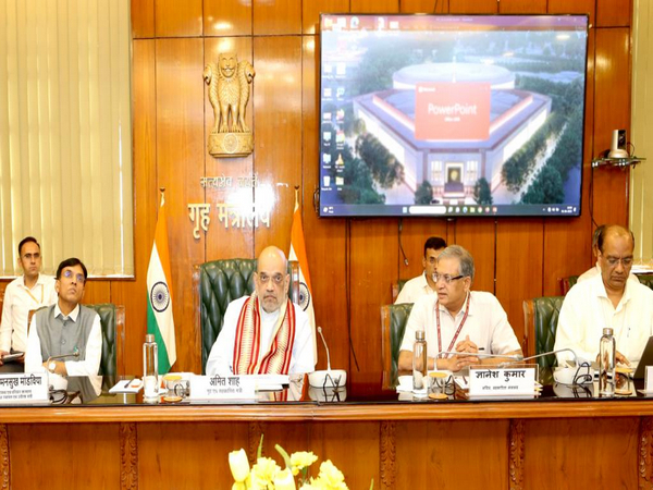 Visuals from meeting of Union Home Minister and Minister of Cooperation Amit Shah with Minister of Chemicals and Fertilizers, Mansukh S. Mandaviya in Delhi. (ANI/photo)