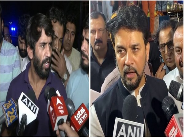Wrestler Bajrang Punia and Union Sports Minister Anurag Thakur (Photo: ANI)