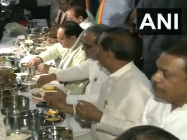 BJP National President JP Nadda at special 'Tiffin Meeting' in Noida. (Photo/ANI)