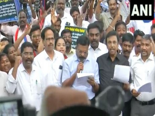 VCK President Thol. Thirumavalavan address the gathering during the protest