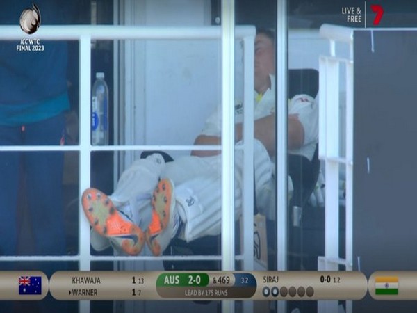 Marnus Labuschagne caught in camera sleeping (Image: Twitter/ Cricket Australia)
