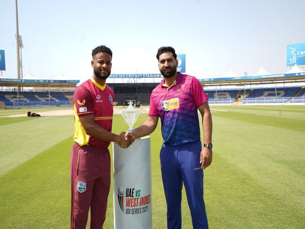 Captain of West Indies Shai Hope and captain of UAE Muhammad Waseem (Twitter: Photo/EmiratesCricket)