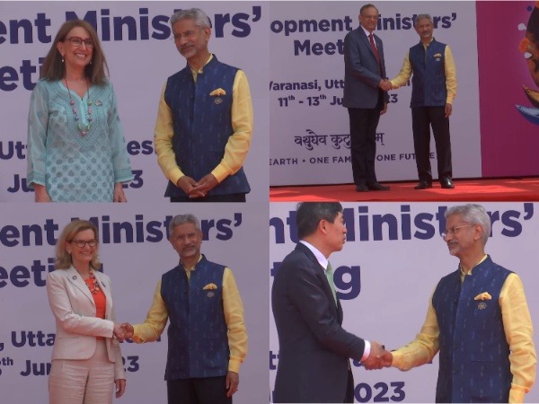 EAM S Jaishankar welcomes delegates at G20 Development Ministers' Meeting venue. (Photo/ANI)