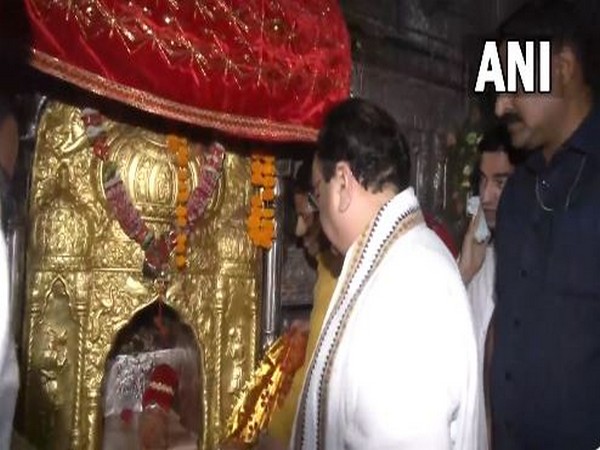 BJP National President JP Nadda offers prayers at Mata Jwalaji temple in Kangra. (Photo/ANI)