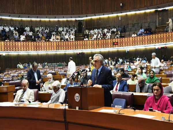 Finance Minister Senator Mohammad Ishaq Dar presented Federal Budget 2023-24 before the National Assembly of Pakistan on June 9. (Photo/Twitter: @FinMinistryPak)