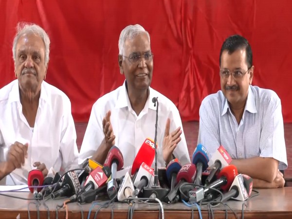 CPI leader D Raja and Delhi CM Arvind Kejriwal (Photo/ANI)