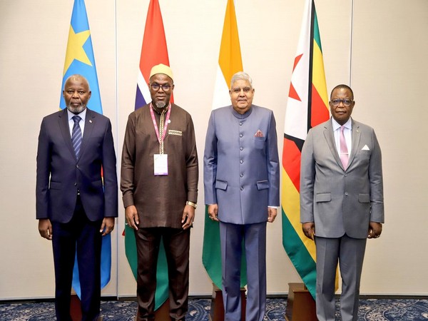 VP Jagdeep Dhankhar with the leaders of Zimbabwe, Gambia and Congo. (Photo Credit: Twitter/@VPIndia)