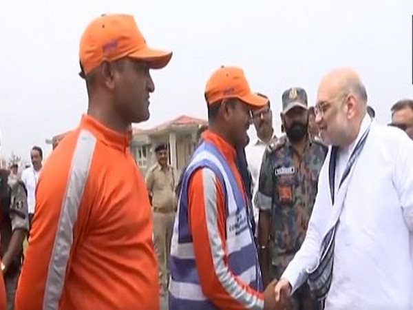 Amit Shah meets NDRF personnel in Kutch district (Photo/ANI)