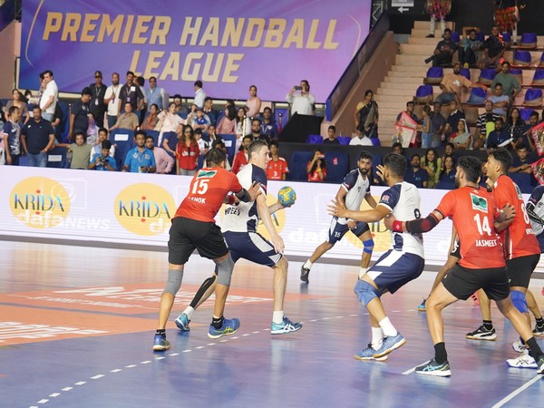 Rajasthan Patriots and Delhi Panzers in action during Premier Handball League