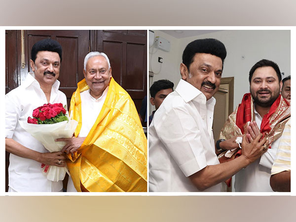 Tamil Nadu Chief Minister MK Stalin with Bihar CM Nitish Kumar and his Deputy Tejashwi Yadav (Photo Courtesy: MKStalin/Twitter)