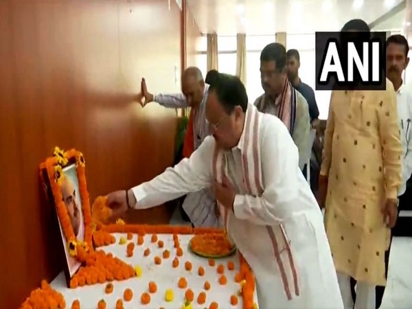 BJP national president JP Nadda pays tribute to Dr Syama Prasad Mukherjee in Sambalpur. (Photo/ANI)