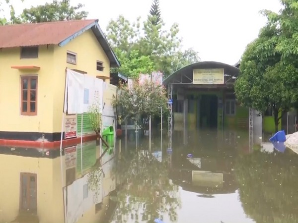 Flood waters submerge Swahid Madan Rauta Sub-Divisional Civil Hospital in Pathsala (File Photo/ANI)