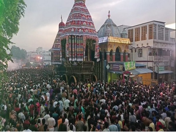 Devotees throng to witness chariot procession in Chidambaram Natarajar temple. (Photo/ANI)