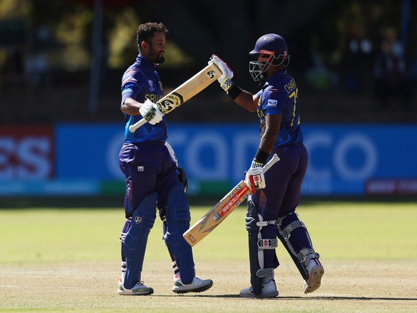 Dimuth Karunaratne celebrating his century. (Photo- ICC Twitter)