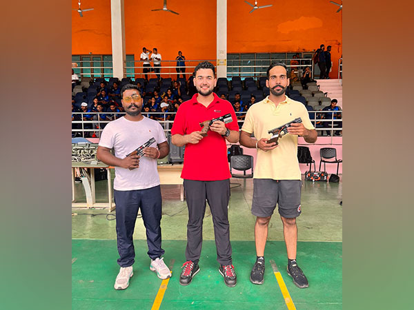 Bhavesh Shekhawat, Anish Bhanwala and Anhad Jawanda at Dr Karni SIngh Shooting range (Image: NRAI)