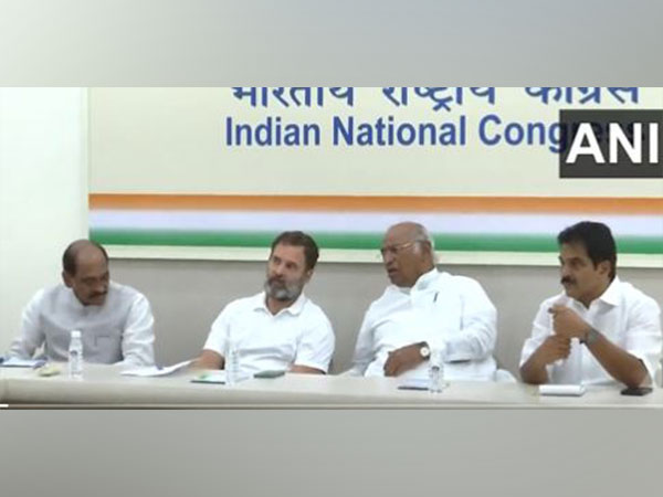 Congress Chief Mallikarjun Kharge and Rahul Gandhi attending a meeting at AICC office in New Delhi (Photo/ANI)