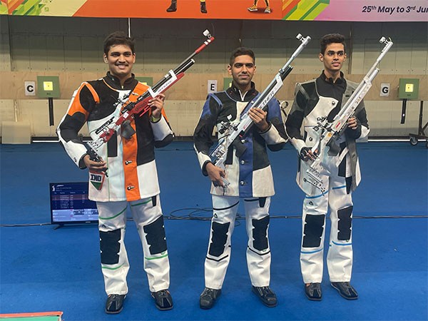 Rifle shooters Rudrankksh Balasaheb Patil, Himanshu Talan, Hriday Hazarika at National Selection Trials (Image: NRAI)