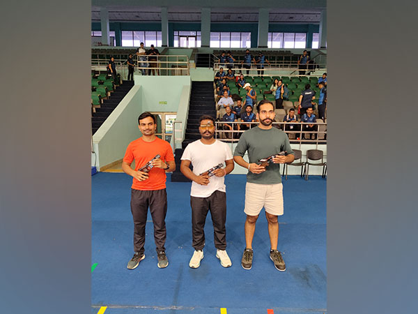 Gurmeet, Bhavesh Shekhawat, Anhad Jawanda at Dr Karni Singh Shooting range (Image/NRAI)