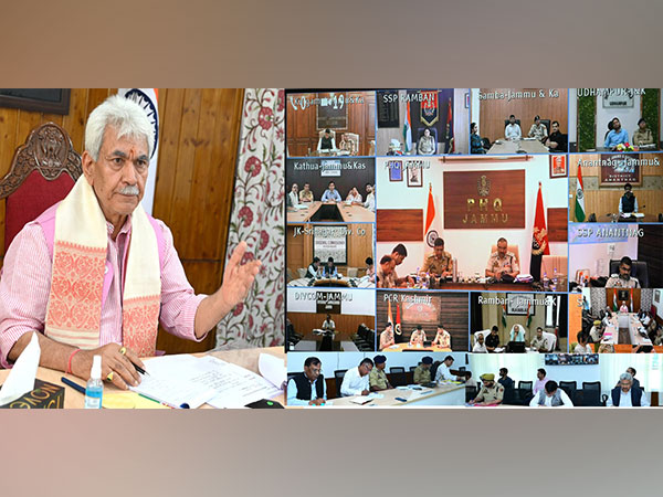 J-K LG Manoj Sinha chairs a review meeting for traffic management and comprehensive mobility plan ahead of Amarnath Yatra. (Photo Credit: Office of LG J-K Twitter Handle)