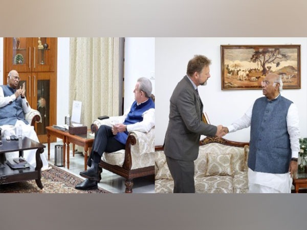 Congress President Mallikarjun Kharge with Australian envoy Barry O'Farrell and German Ambassador Philipp Ackermann