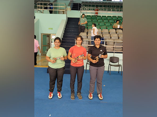 Rahi Sarnobat, Manu Bhaker and Abhidnya Ashok Patil at Dr Karni Singh Shooting range in Delhi (Image: NRAI)