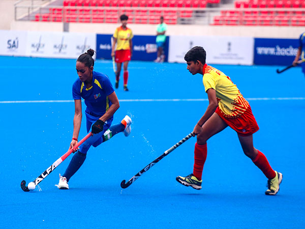 Uttar Pradesh Hockey in action against Hockey Bihar during Hockey India Junior Women National Championship 2023 (Image: HI)