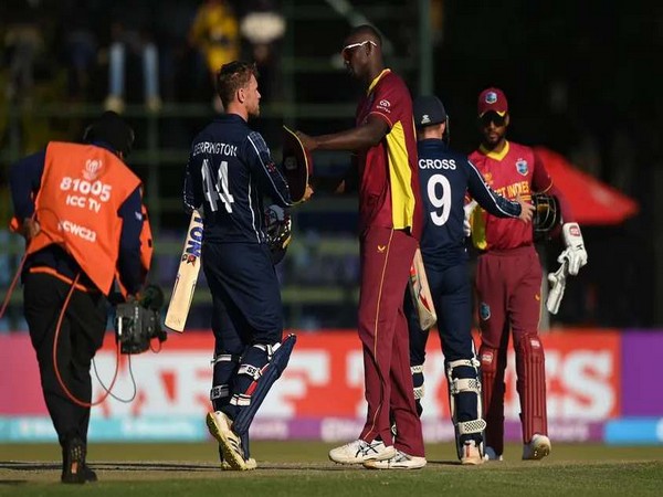 West Indies and Scotland players after the match. (Photo- ICC)