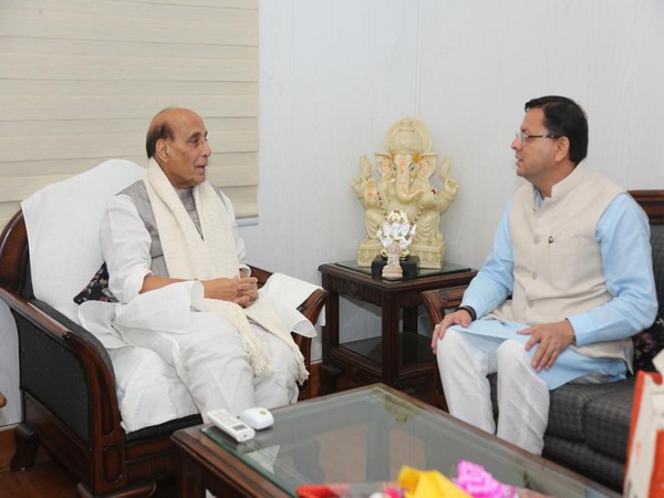 Union Defence Minister Rajnath Singh and Uttarakhand Chief Minister Pushkar Singh Dhami. (Photo/ANI)