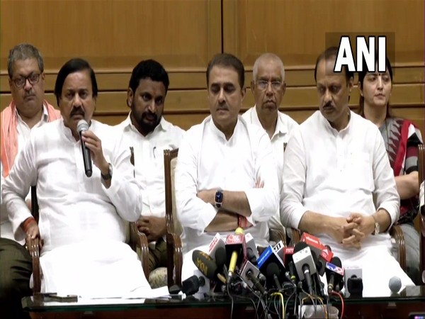 NCP's Sunil Tatkare, Praful Patel and Ajit Pawar in a joint press conference in Maharashtra. (Photo/ANI)