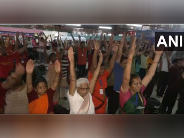Yoga camp organised for Amarnath Yatra pilgrims. (Photo/ANI)