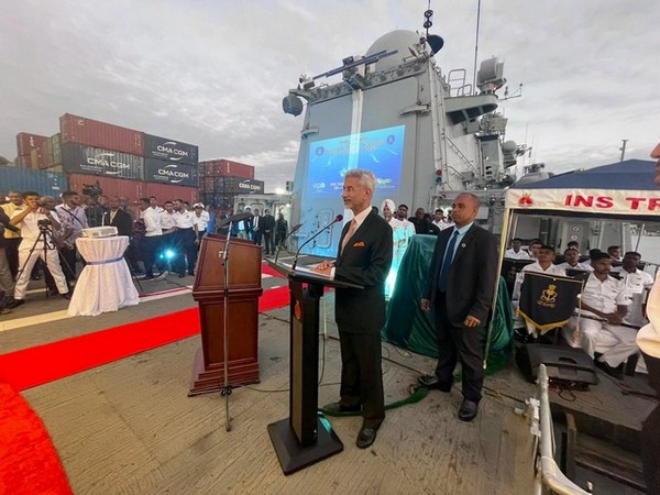 EAM Jaishankar attends reception onboard INS Trishul (Image Credit: Twitter/@DrSJaishankar)
