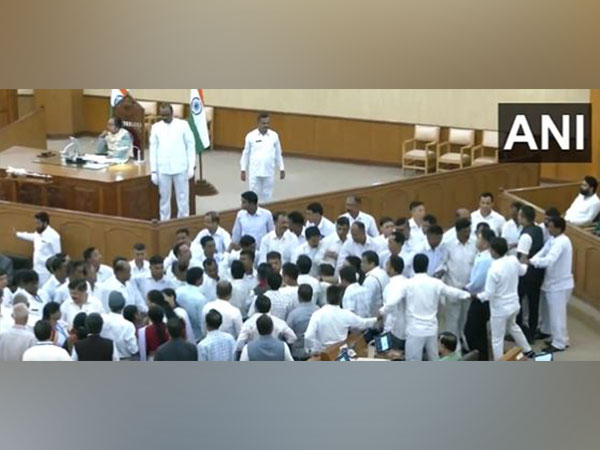 Ruckus between BJP, Tipra MOTHA inside Assembly (Photo/ANI)