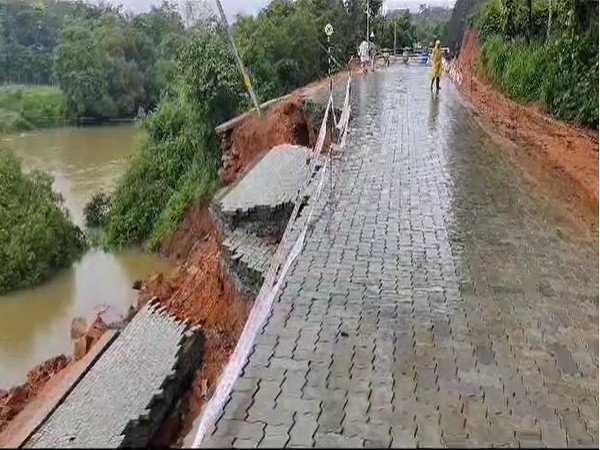 Under-construction road collapses into river in Kerala's Wayanad district (Photo/ANI)