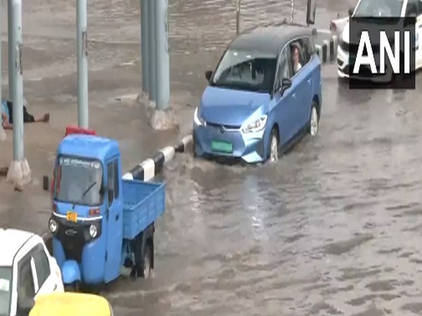 Heavy waterlogging in parts of Gurugram after rain lashed the city.  Visuals from Signature Chowk (Photo/ANI)